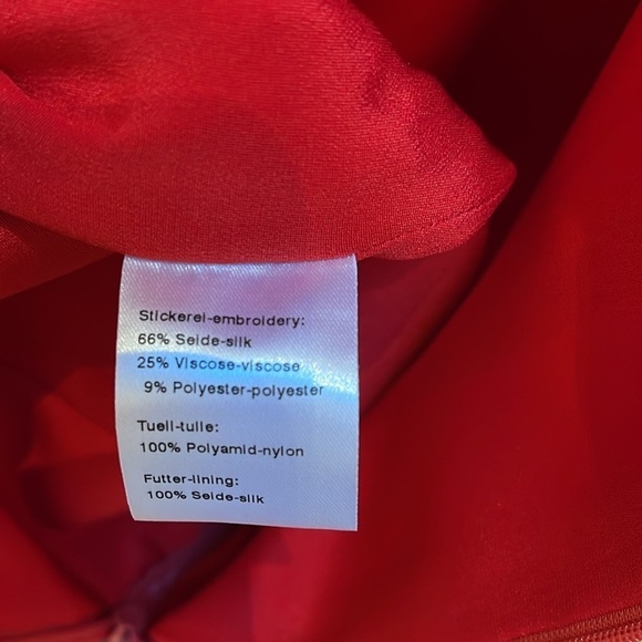 AKRIS Stunning silk blend Evening Gown maxi Red with mesh and embroidery XXS - Picture 7 of 8